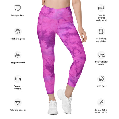 Purple Tie Dye High Waisted Leggings with pockets